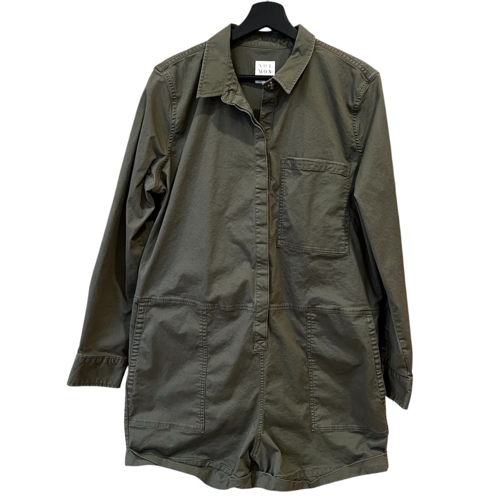 Not Monday Utility Pocket Short Romper Olive Green Size Large Spring Casual